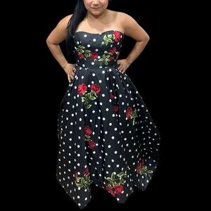 Sherri Hill Prom Ball Dress 50945 Spring 2017 6 Polka Dot Red Roses High Low 750